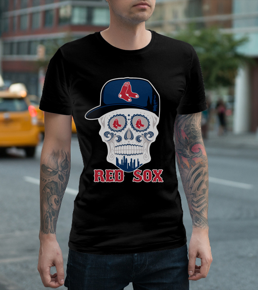 Boston Red Sox Skull With Hat T-Shirt