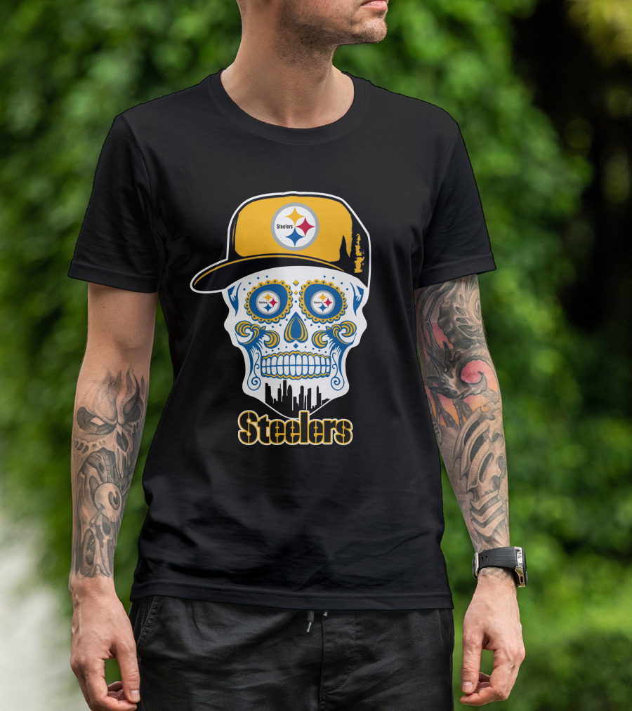 Pittsburgh Steelers Skull City Skyline Snapback T-Shirt