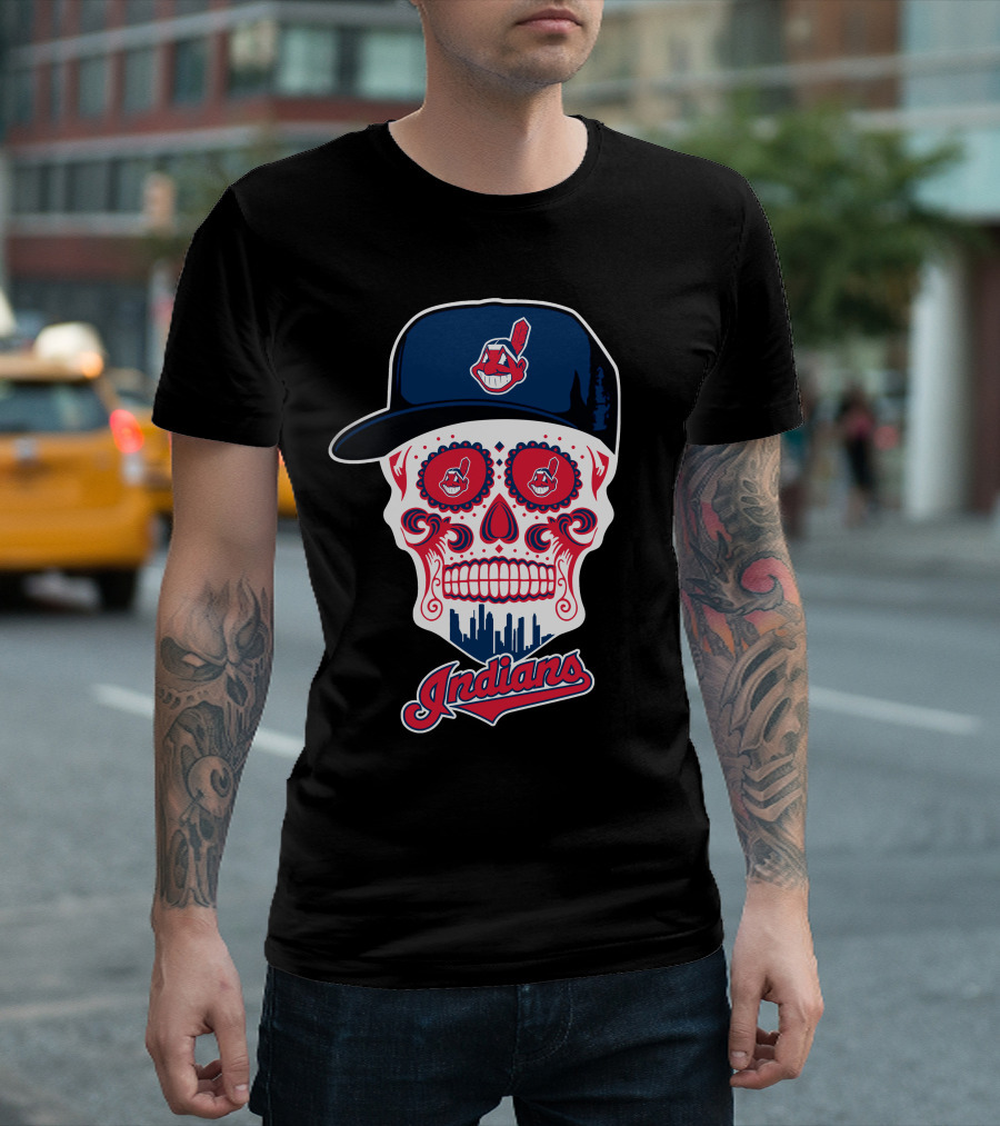 Indians Skull With Baseball Cap And Feathered Mascot T-Shirt