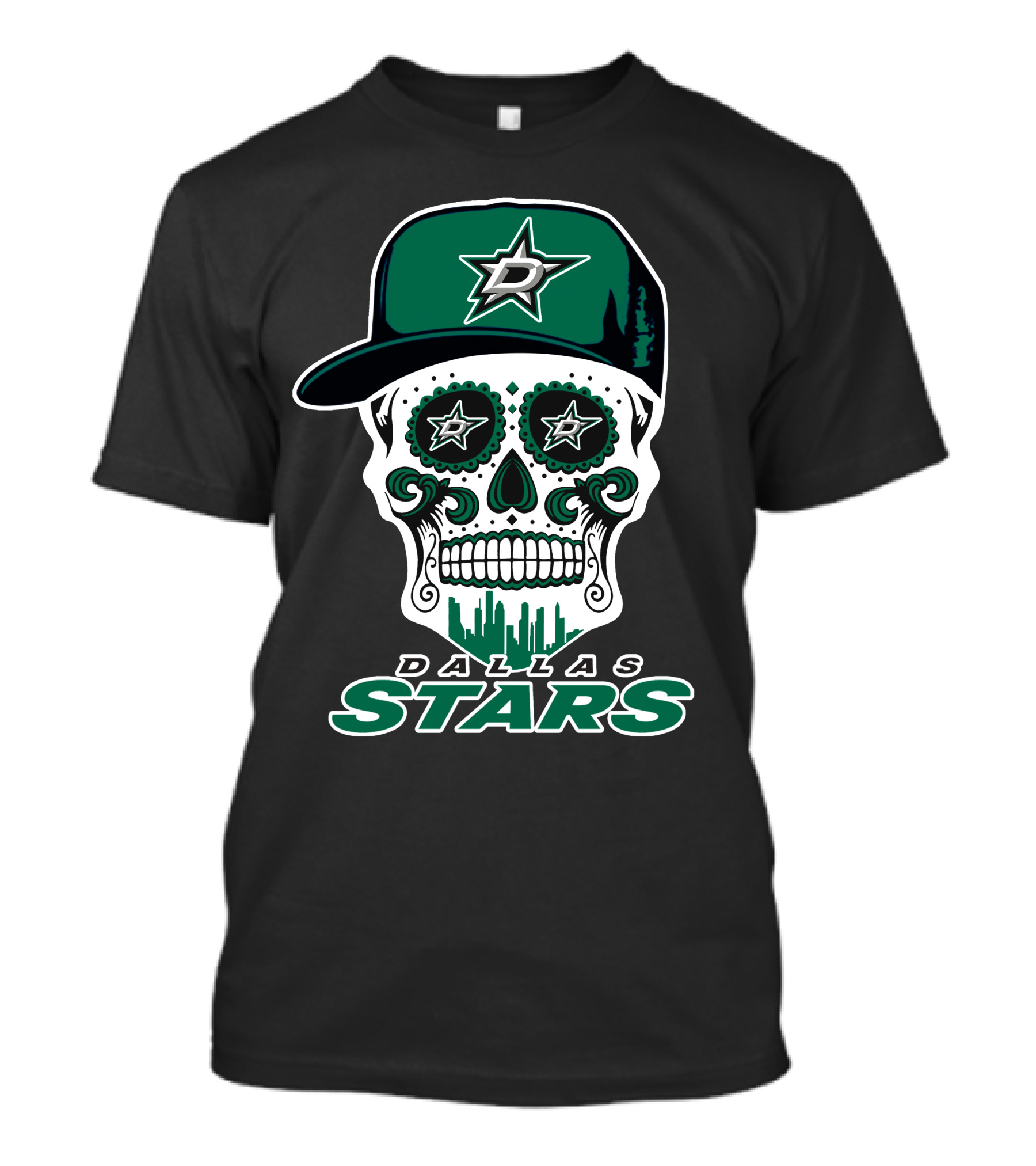 Dallas Stars Skull Dia De Los Muertos Baseball Cap T-Shirt