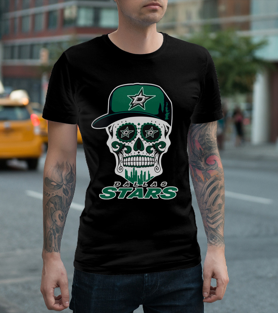 Dallas Stars Skull Dia De Los Muertos Baseball Cap T-Shirt