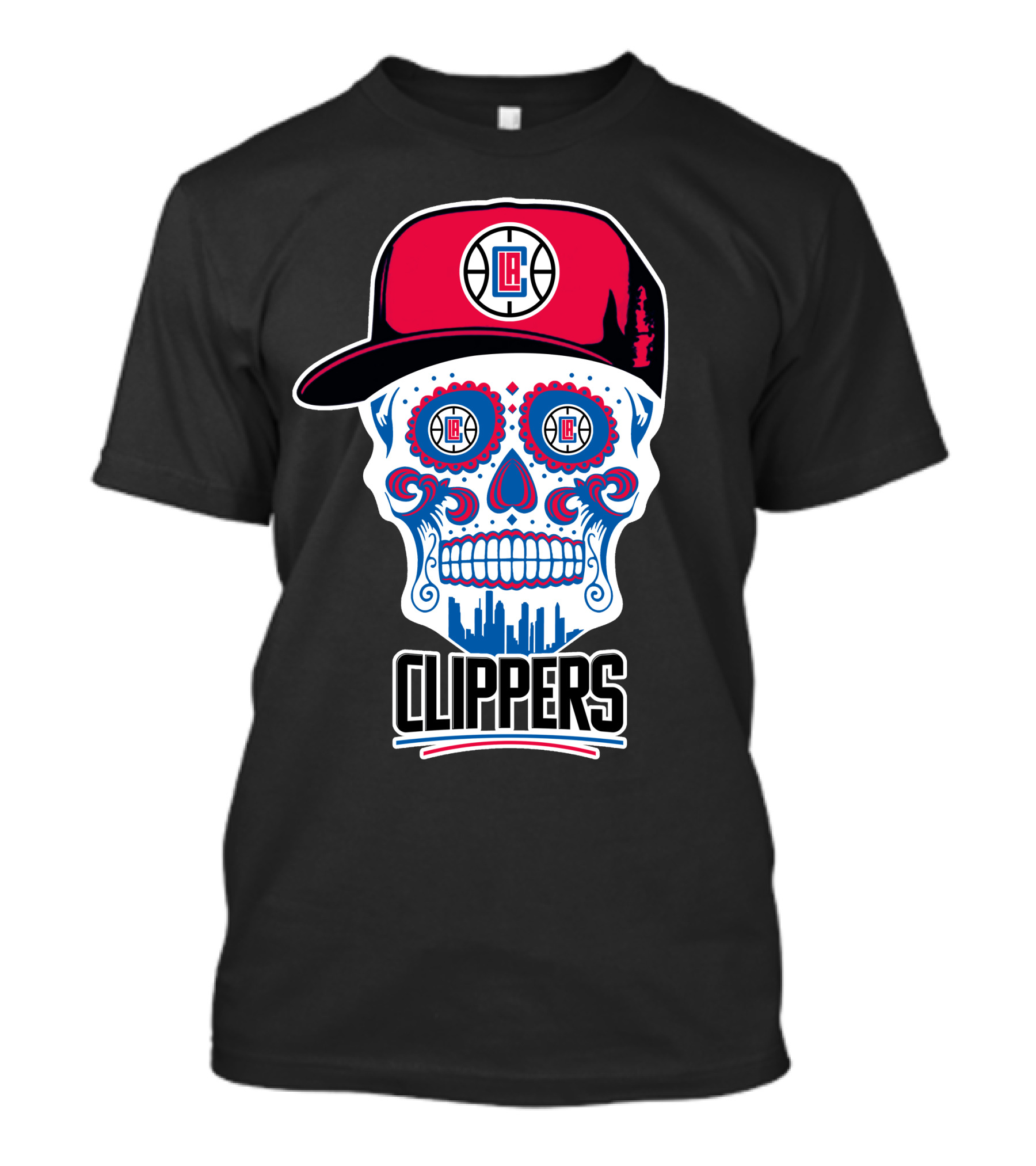 La Clippers Skull Cap Basketball Skyline T-Shirt