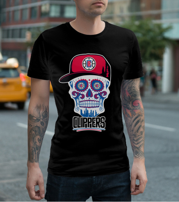 La Clippers Skull Cap Basketball Skyline T-Shirt
