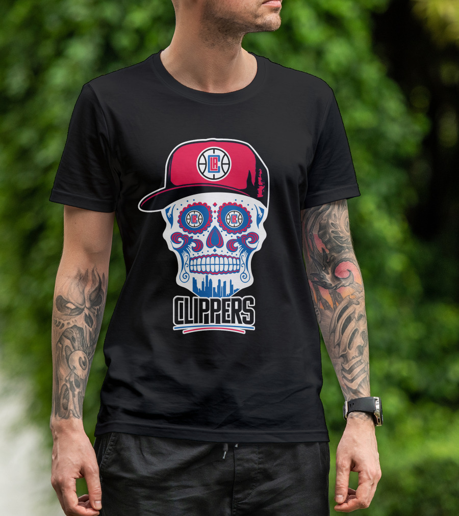 La Clippers Skull Cap Basketball Skyline T-Shirt