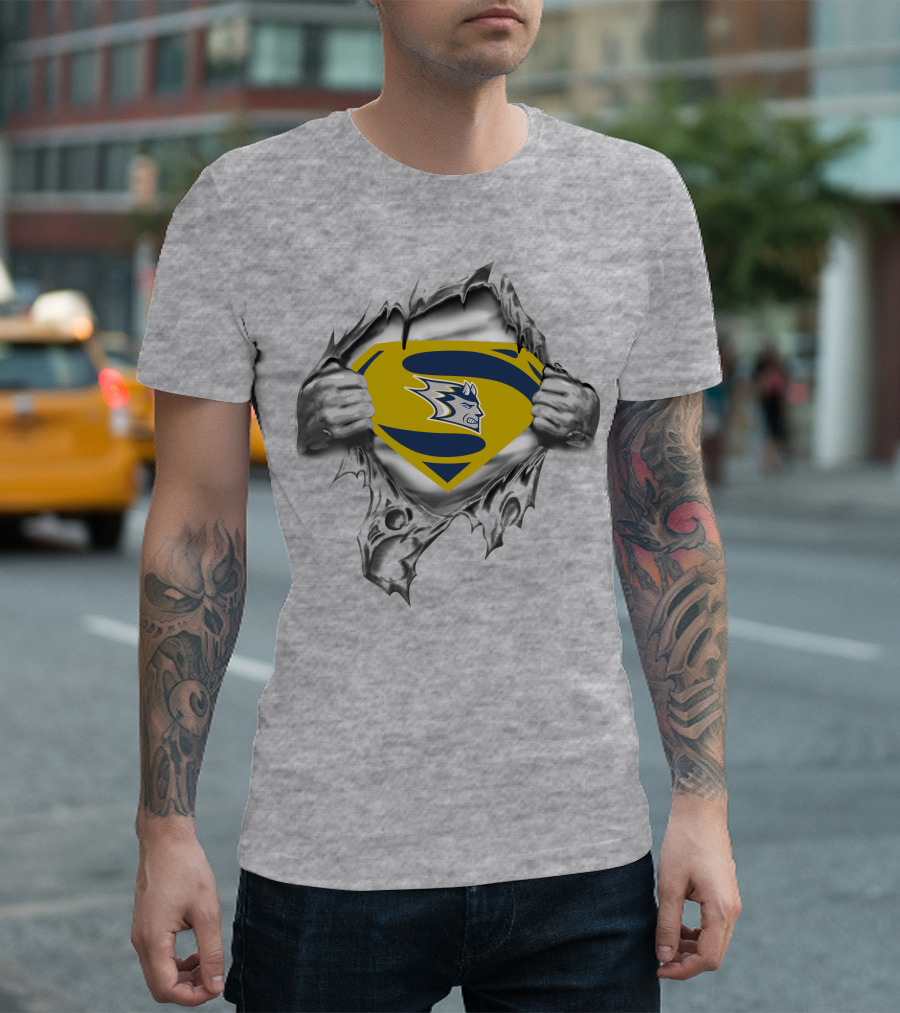 Stout Blue Devils Superman Chest Emblem Tear Open T-Shirt