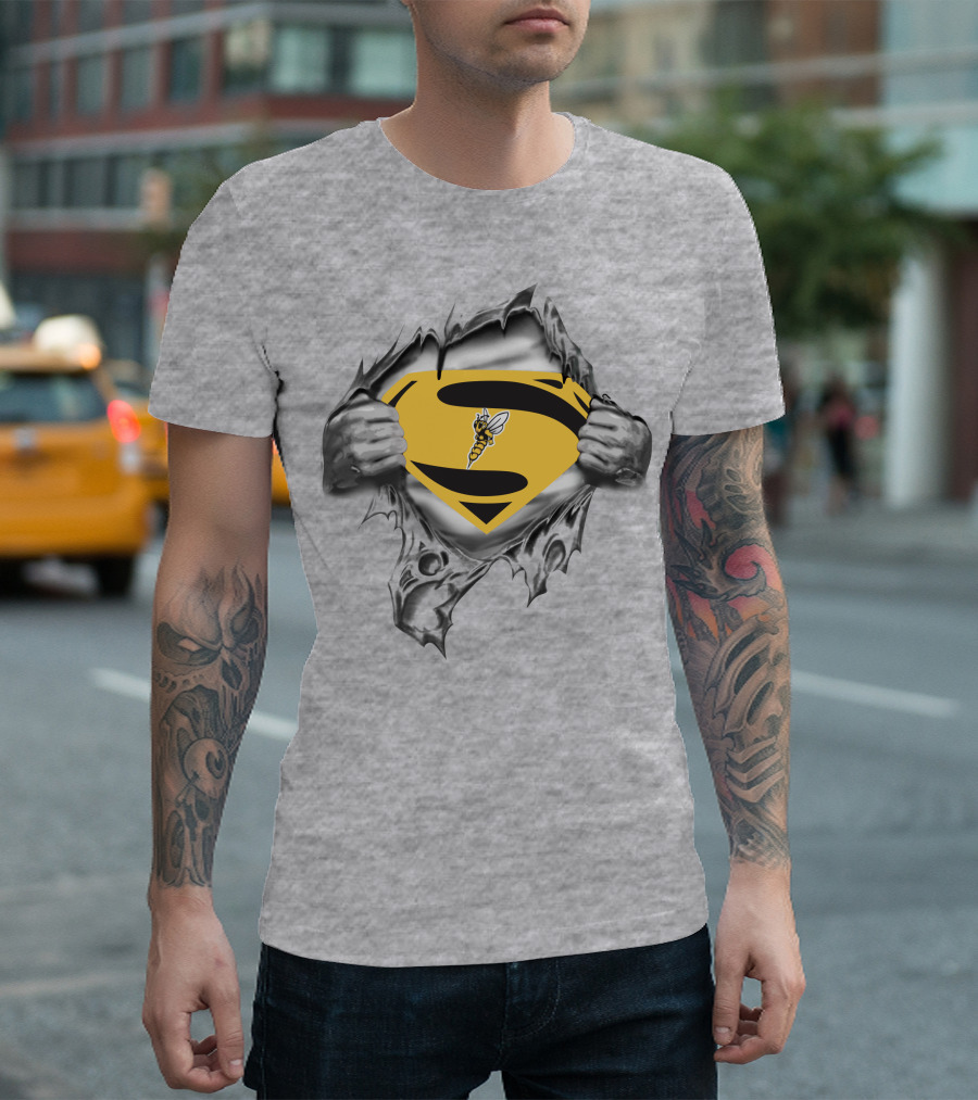 Superior Yellow Jackets Superman Logo Bee Emblem Gray T-Shirt