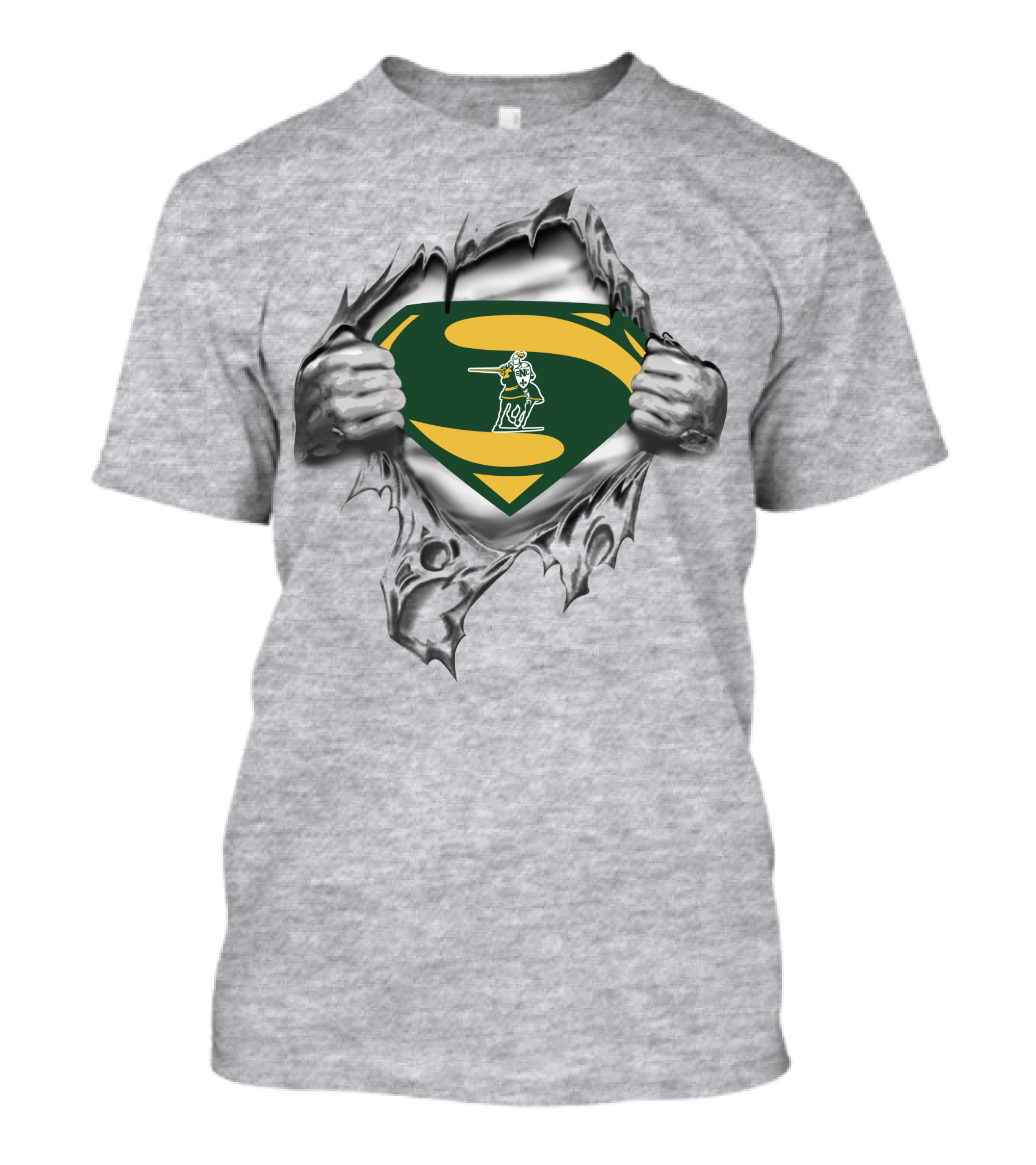St Norbert Green Knights Superman Logo With Shield And Hands Ripping Effect T-Shirt