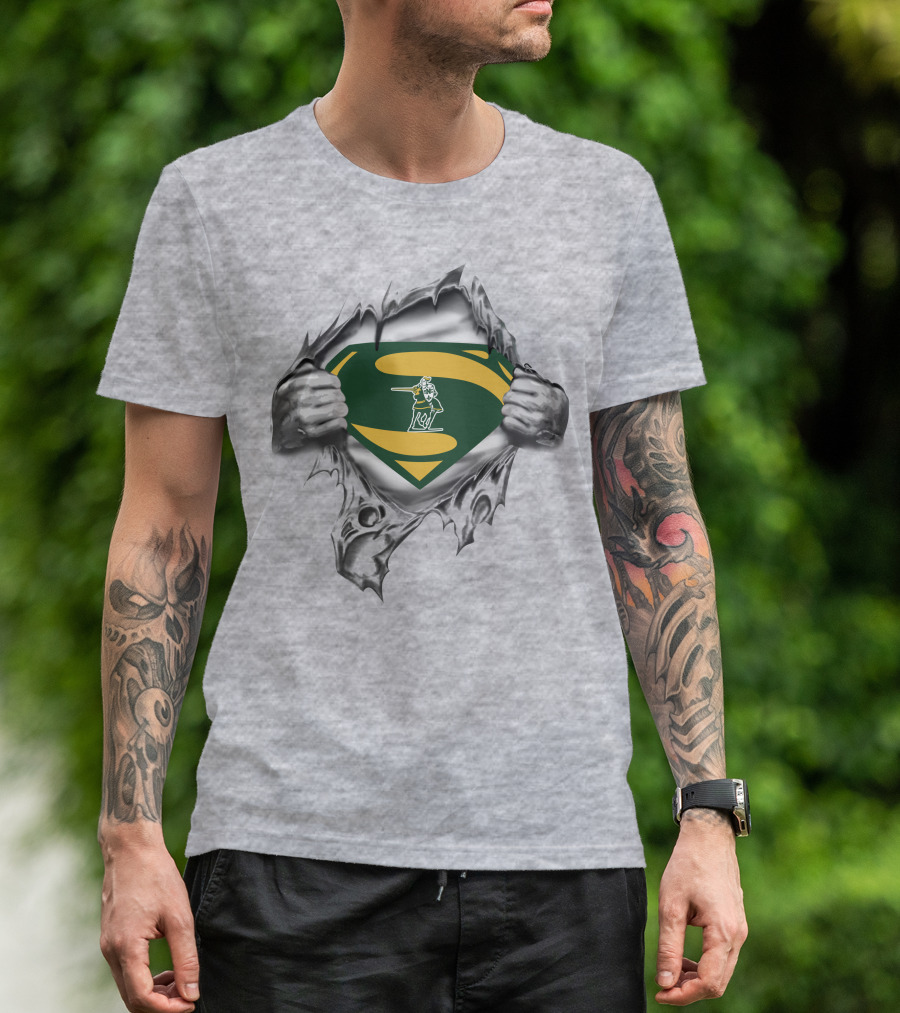 St Norbert Green Knights Superman Logo With Shield And Hands Ripping Effect T-Shirt