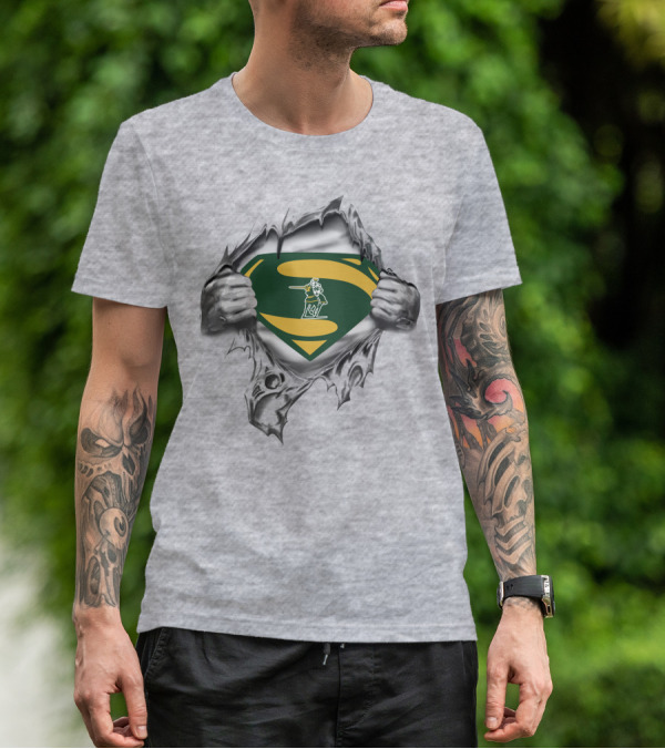 St Norbert Green Knights Superman Logo With Shield And Hands Ripping Effect T-Shirt
