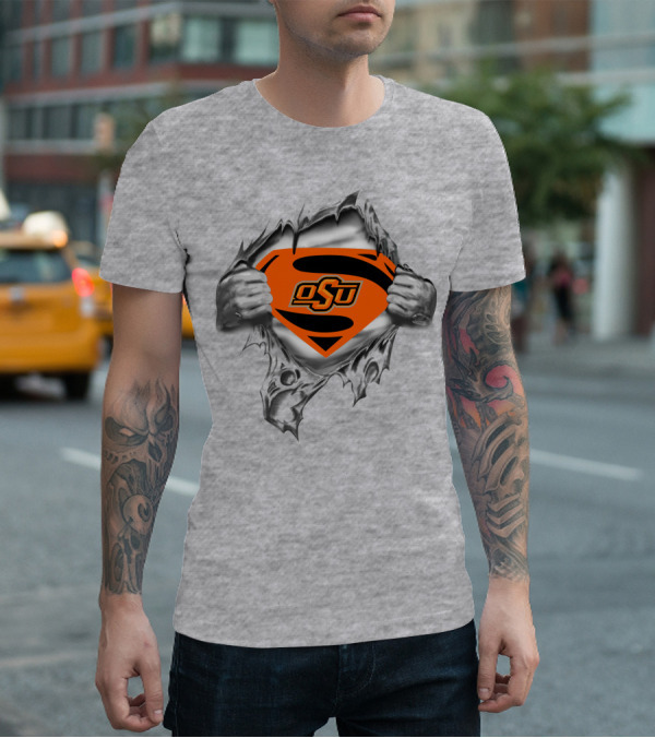 Oklahoma State Cowboys Osu Superman Logo Torn T-Shirt