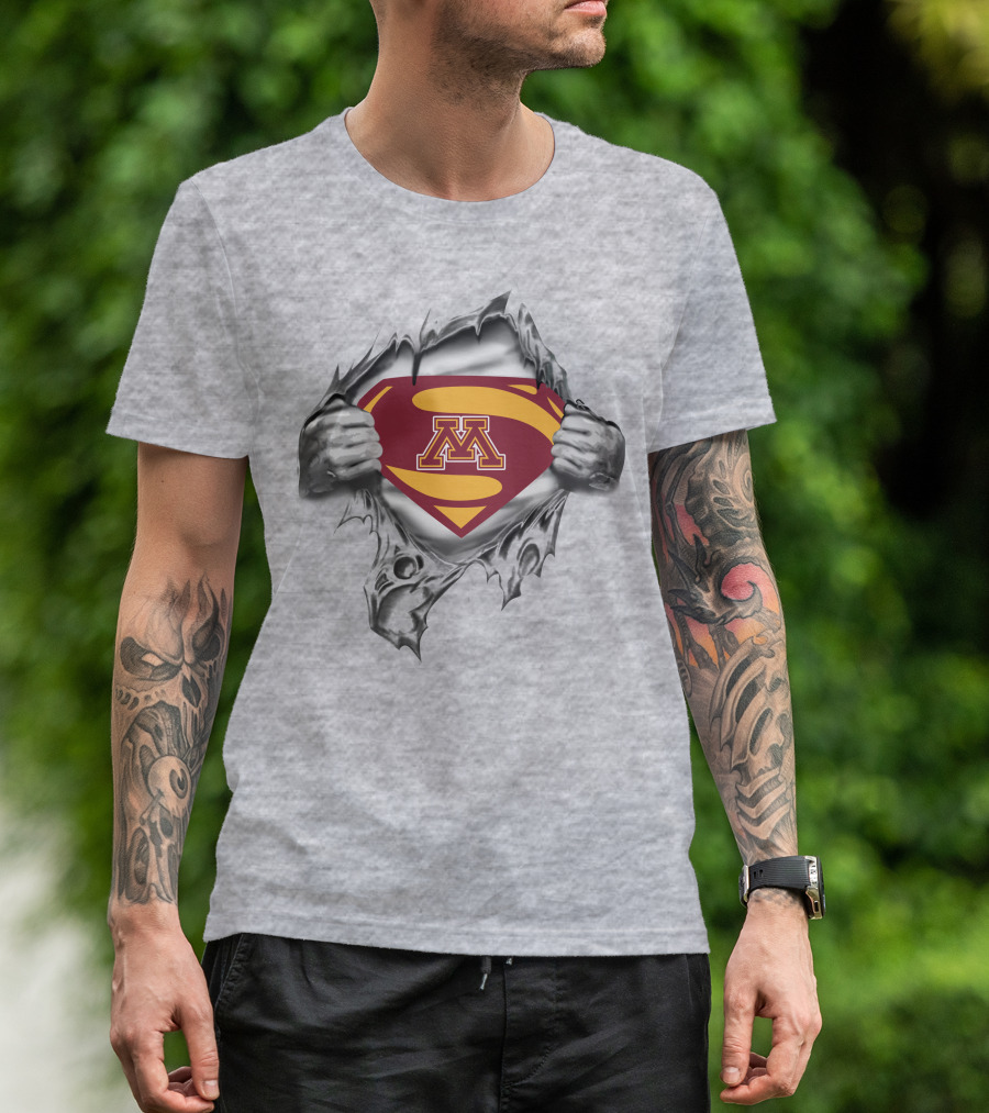Minnesota Golden Gophers Superman Logo With Hands Torn Reveal T-Shirt
