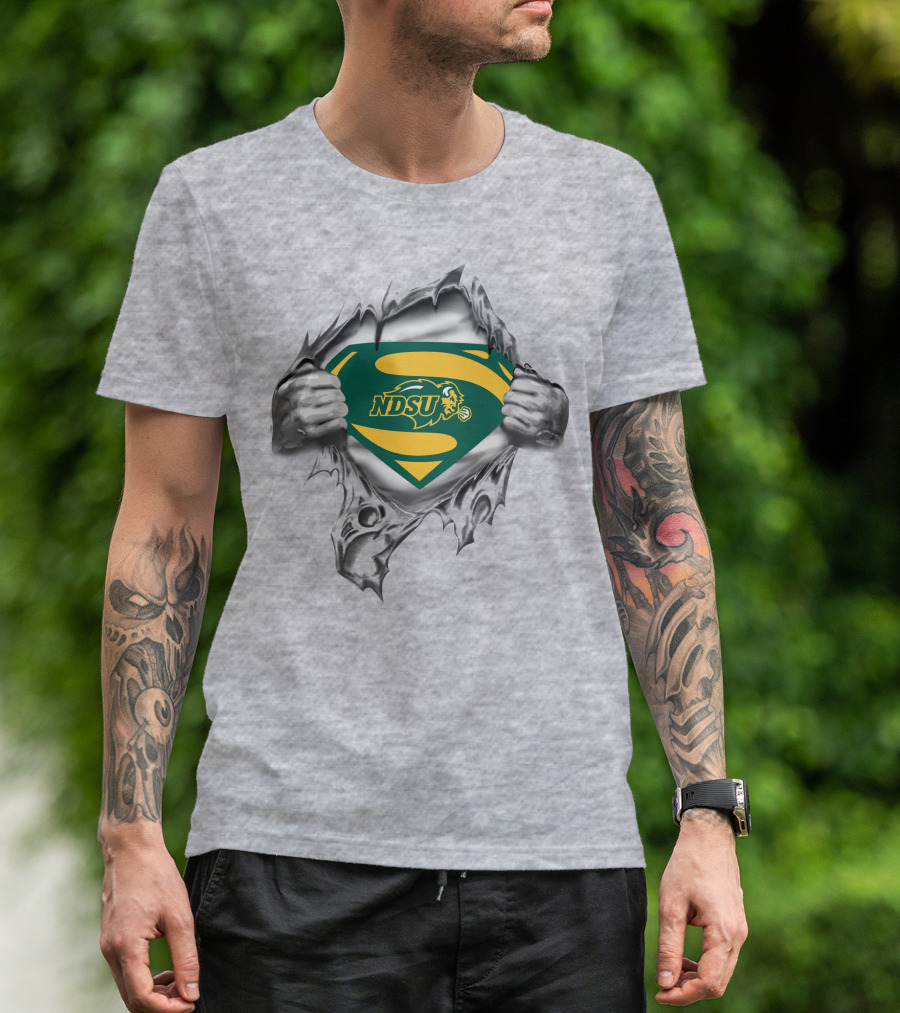 Ndsu Bison Superman Logo Torn Chest 275 North Dakota State T-Shirt