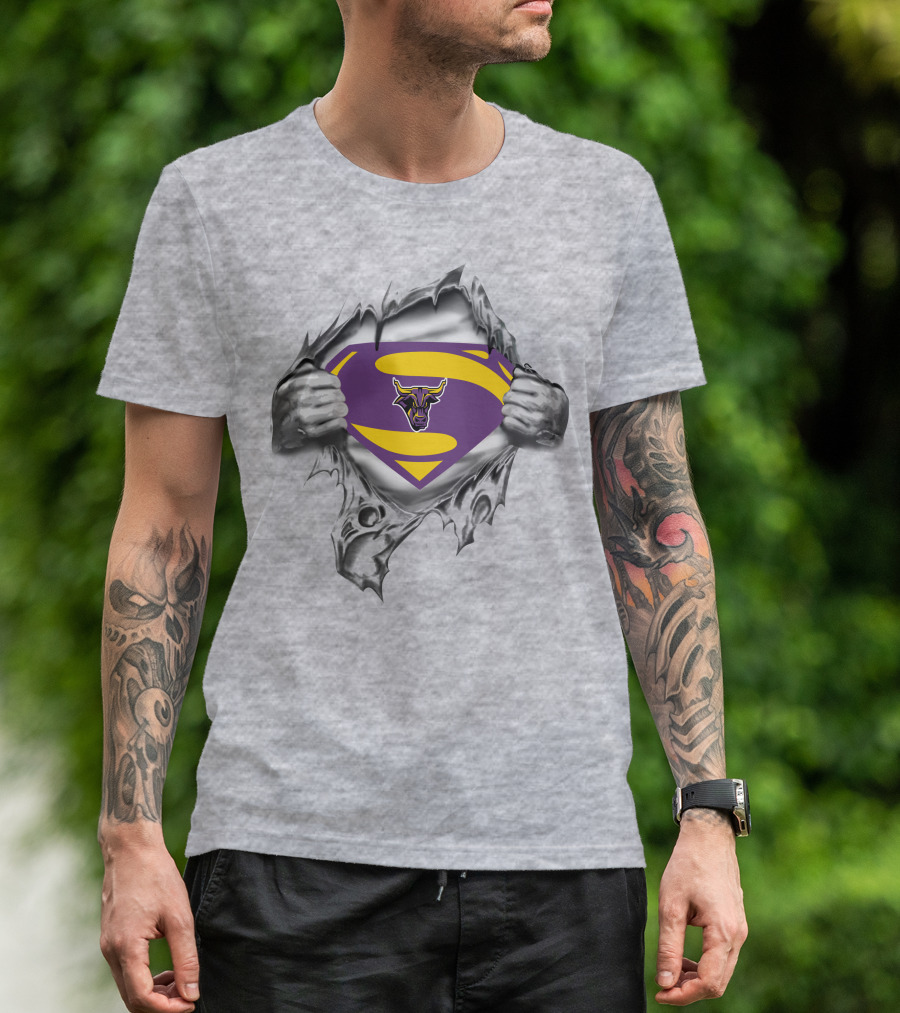Mankato Mavericks Superman Logo Burst With Bull T-Shirt