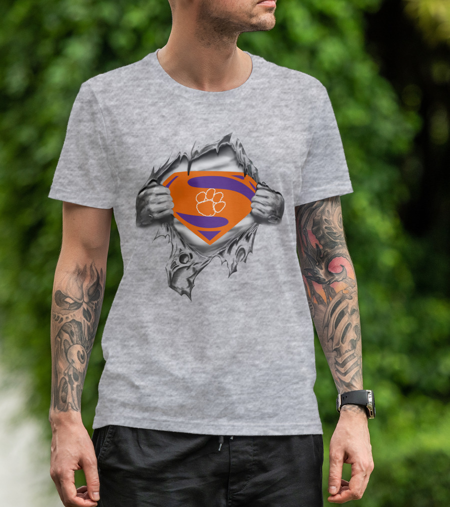 Clemson Tigers Superman Rip Style T-Shirt