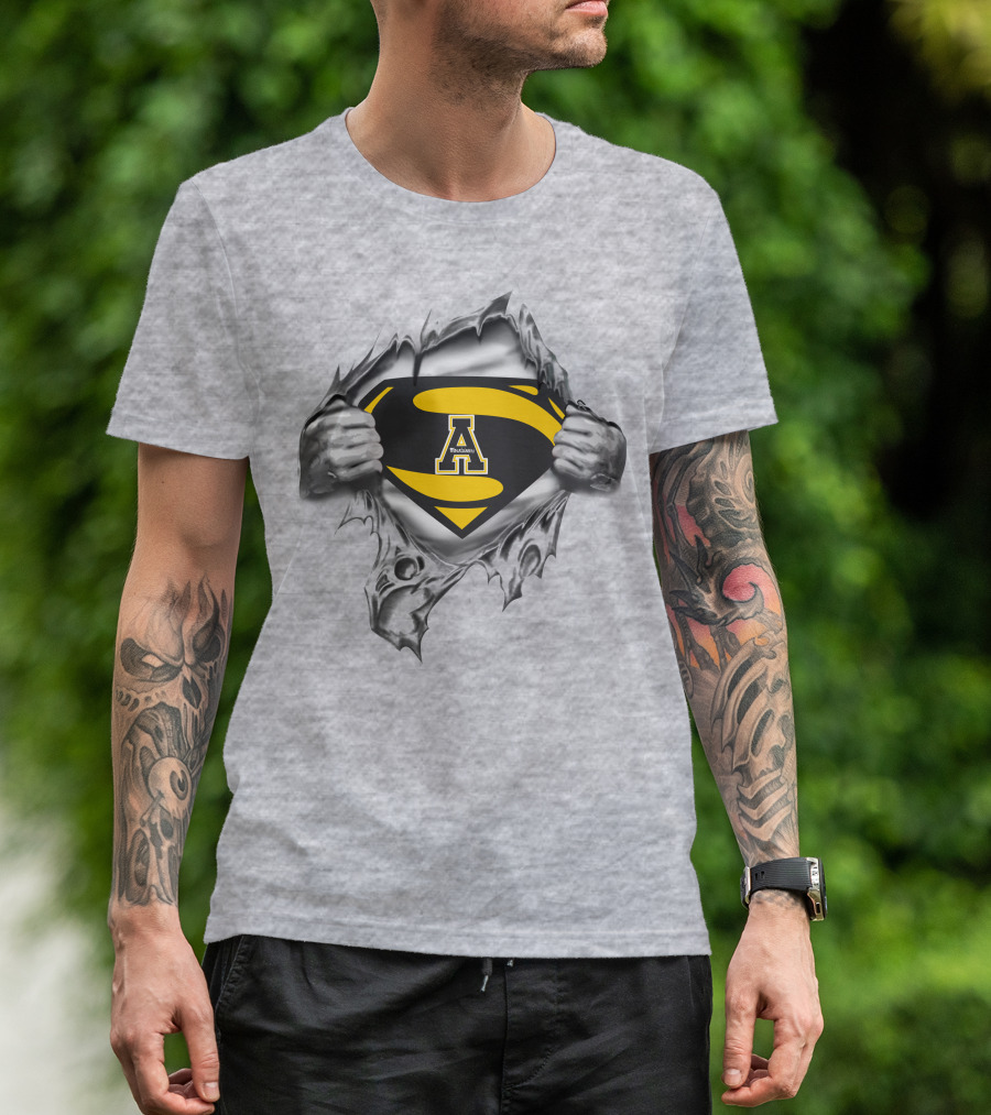 Appalachian State Mountaineers Superman Logo Rip Black Yellow T-Shirt