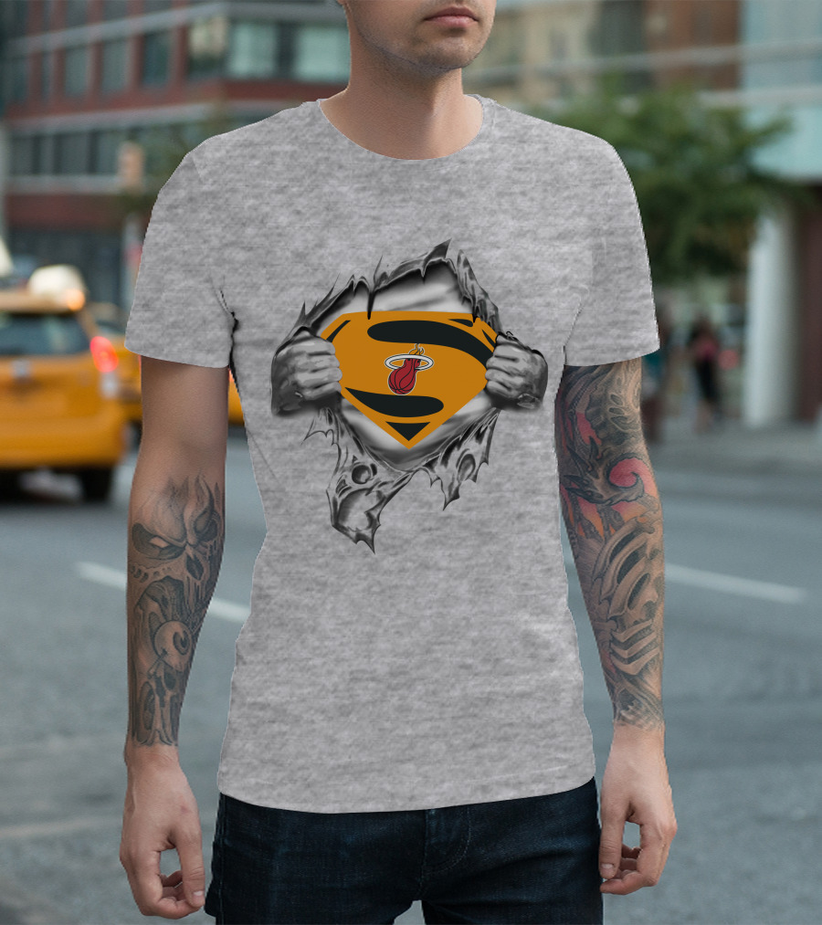 Superman Miami Heat Logo Reveal Aggressive Rip T-Shirt