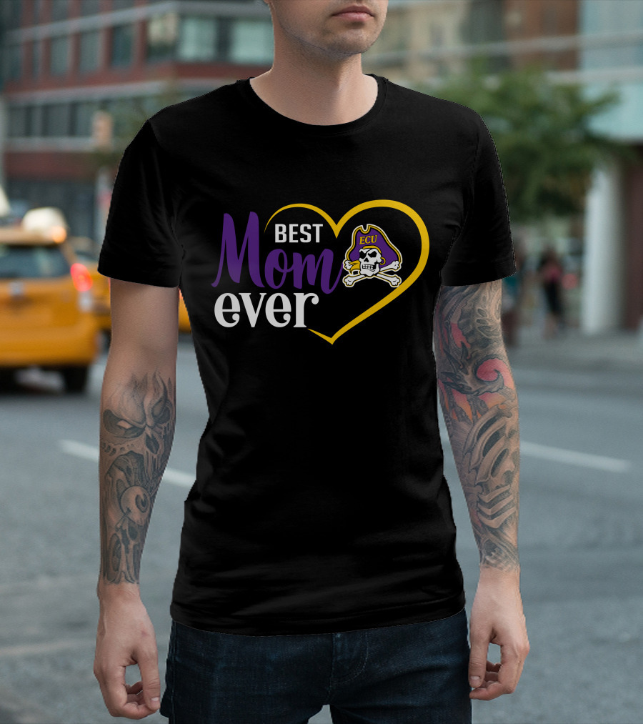 East Carolina Pirates Ecu Best Mom Ever Heart And Skull T-Shirt
