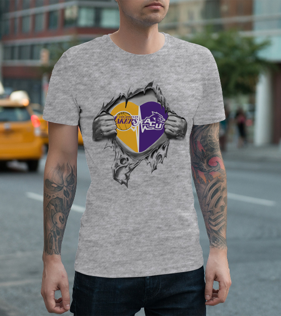 Los Angeles Lakers Abilene Christian Wildcats Heart T-Shirt