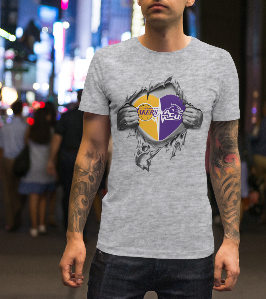 Los Angeles Lakers Abilene Christian Wildcats Heart T-Shirt