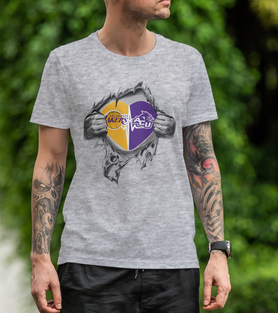 Los Angeles Lakers Abilene Christian Wildcats Heart T-Shirt