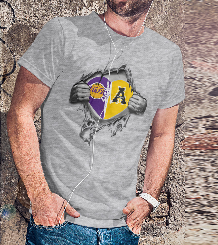 Los Angeles Lakers Appalachian State Mountaineers Heart Logo Tribute T-Shirt
