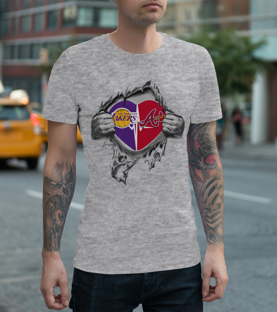 Los Angeles Lakers Atlanta Braves Heart With Logos T-Shirt