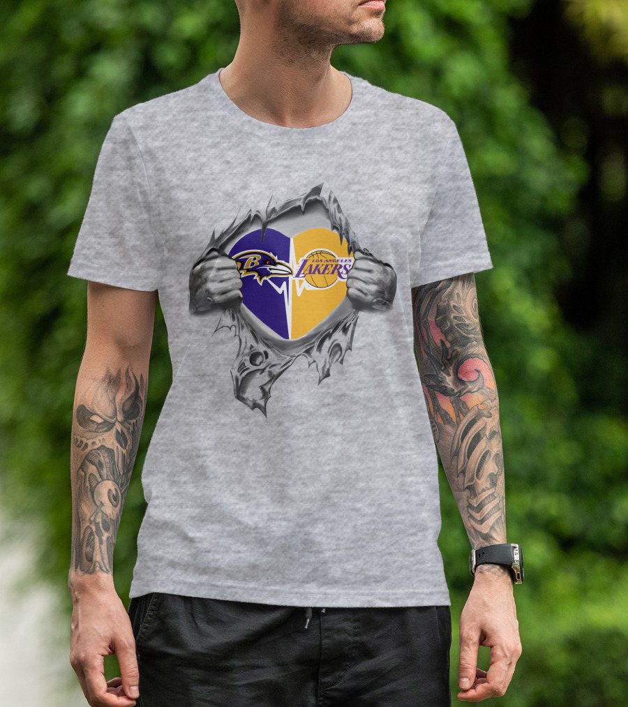 Lakers Baltimore Ravens Heart In My Hands T-Shirt