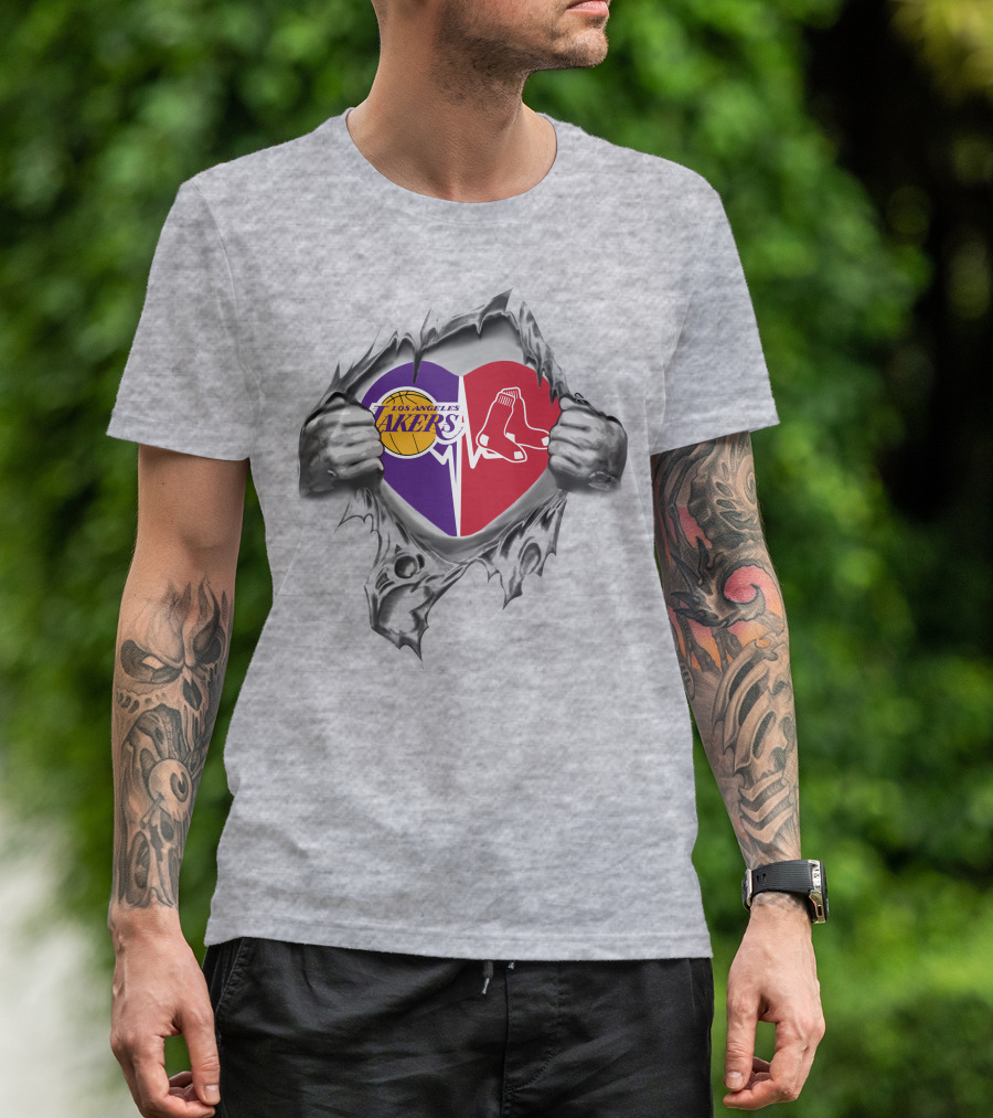 Los Angeles Lakers Boston Red Sox Heartbeat Passion T-Shirt