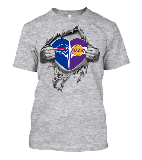 Lakers Buffalo Bills Heart Logo Torn Reveal T-Shirt