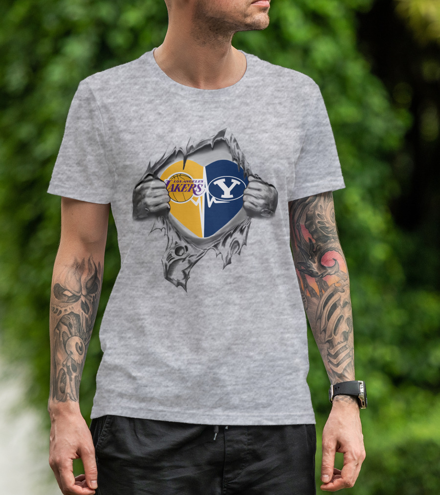 Los Angeles Lakers Byu Cougars Heart Symbol T-Shirt