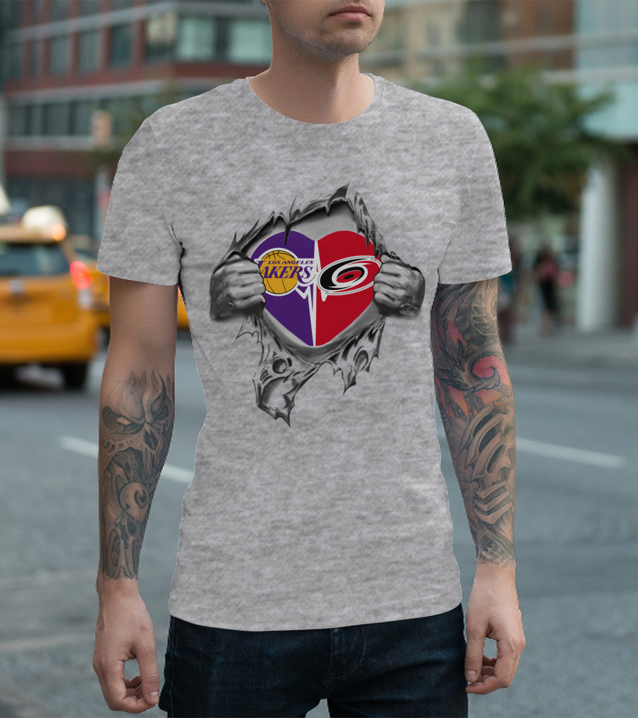 Los Angeles Lakers Carolina Hurricanes Heart Logo Fan Passion T-Shirt