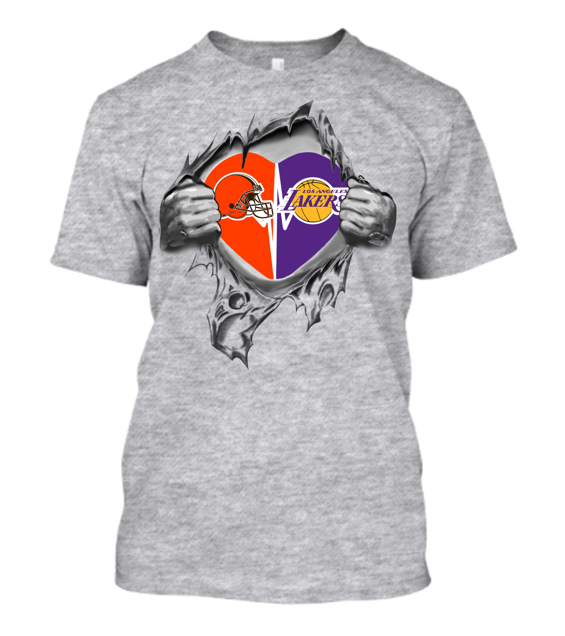 Lakers Cleveland Browns Heartbeat Passion With Torn Fabric T-Shirt