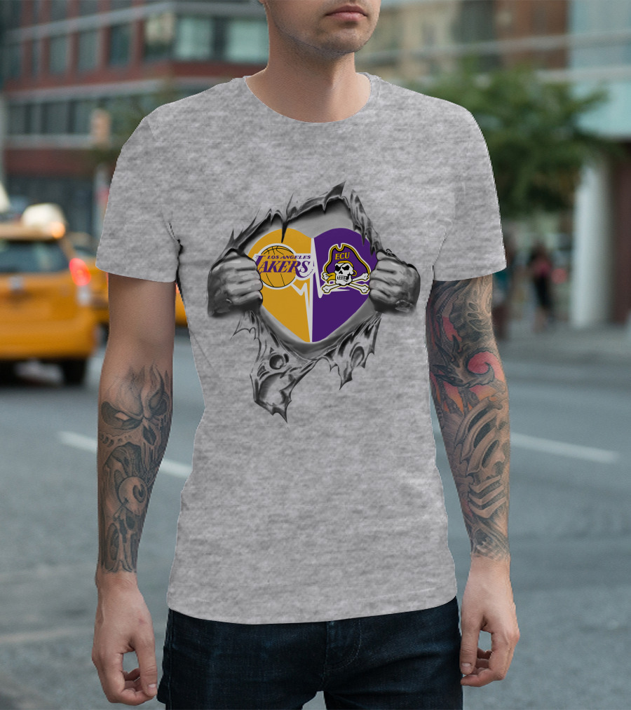 Los Angeles Lakers Ecu East Carolina Pirates Heart Logo Fusion T-Shirt