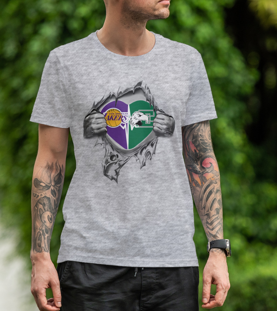 Los Angeles Lakers Eastern Michigan Eagles Heart Ripping T-Shirt