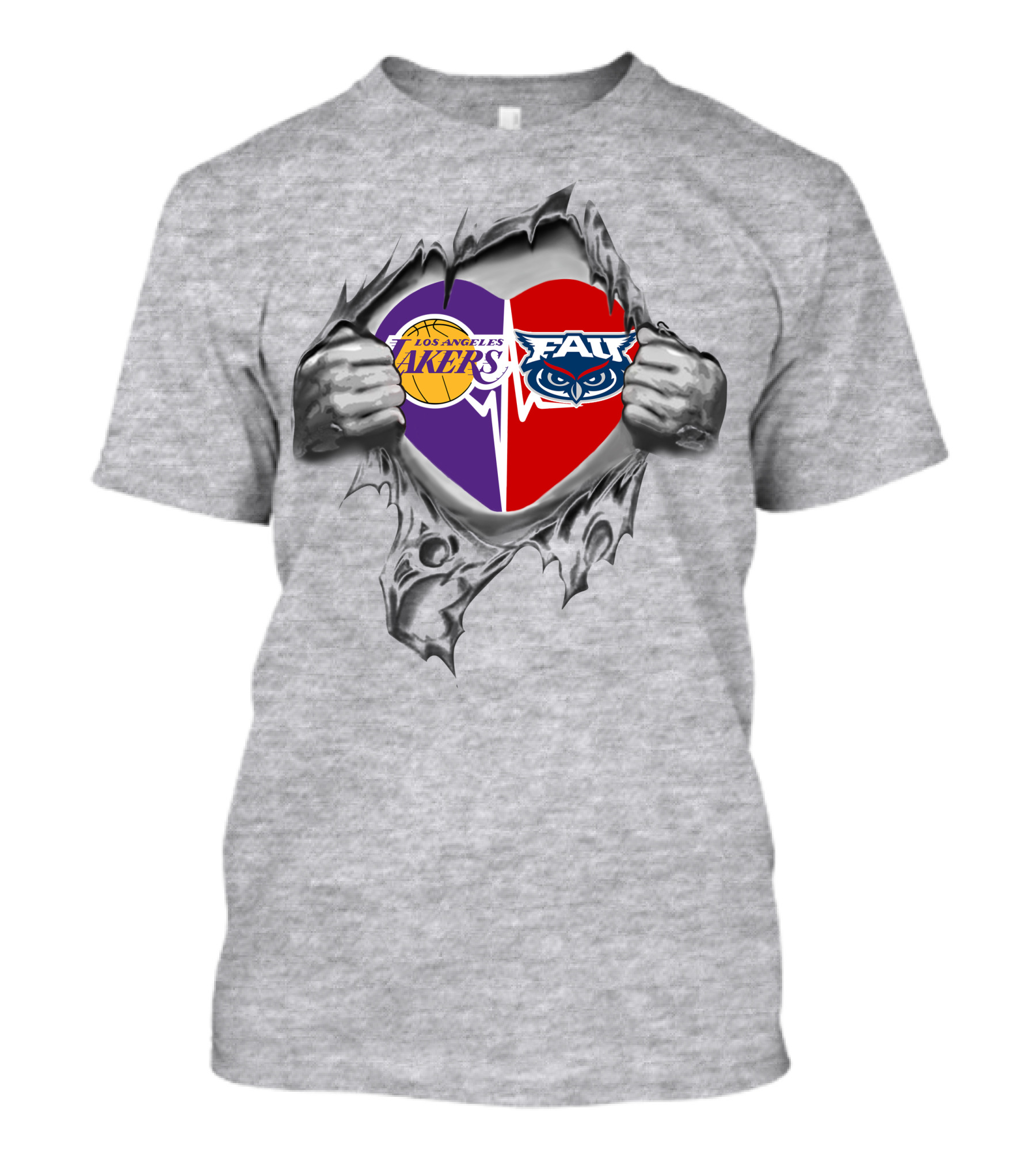 Los Angeles Lakers Florida Atlantic Owls Heart Logo Fusion T-Shirt
