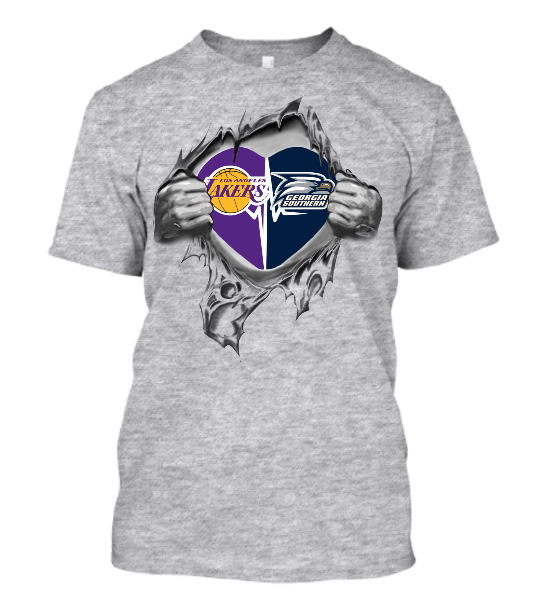 Lakers Georgia Southern Eagles Heart Torn Open Basketball And Football Passion T-Shirt