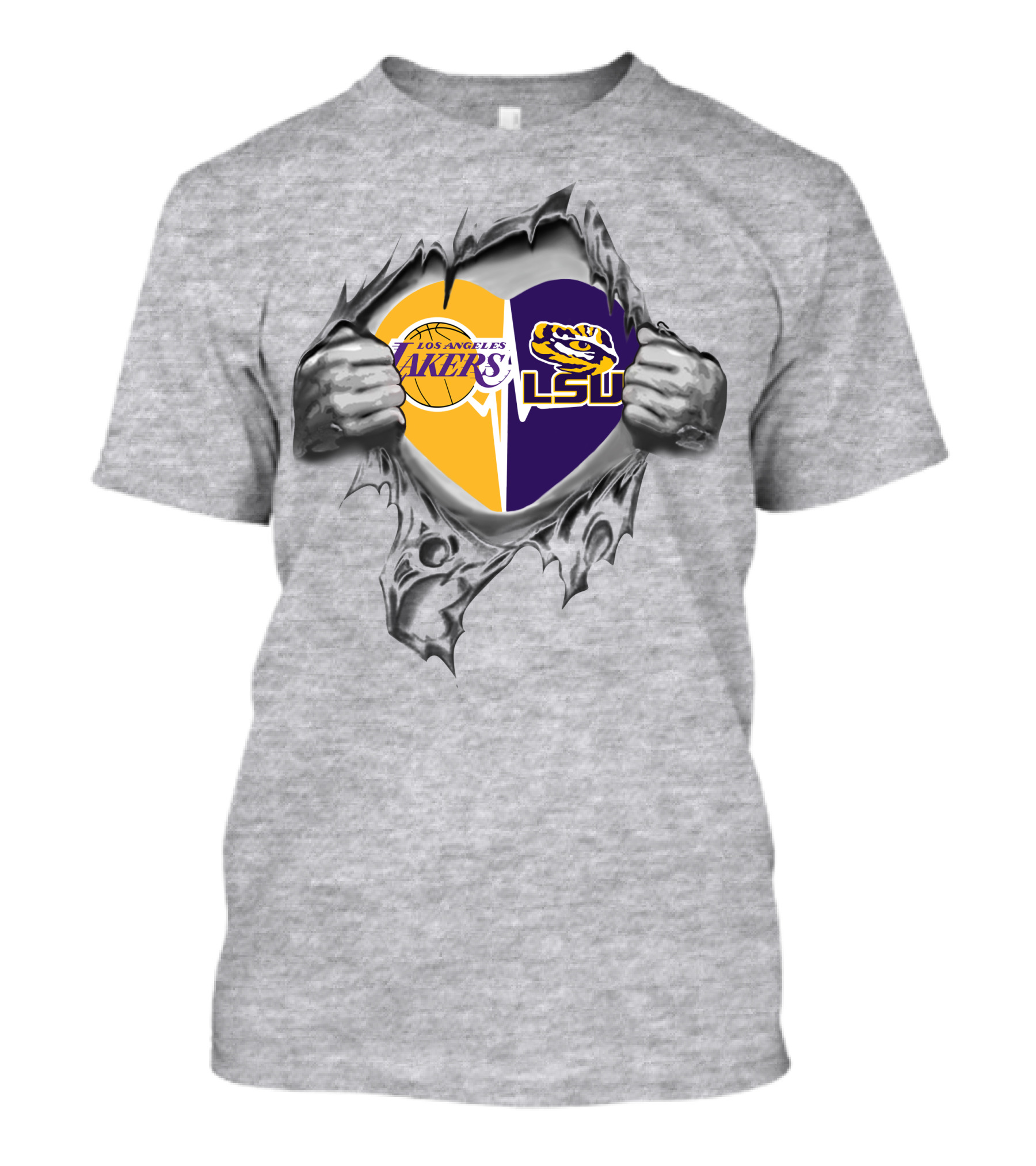 Los Angeles Lakers Lsu Tigers Heart Logo Tear T-Shirt