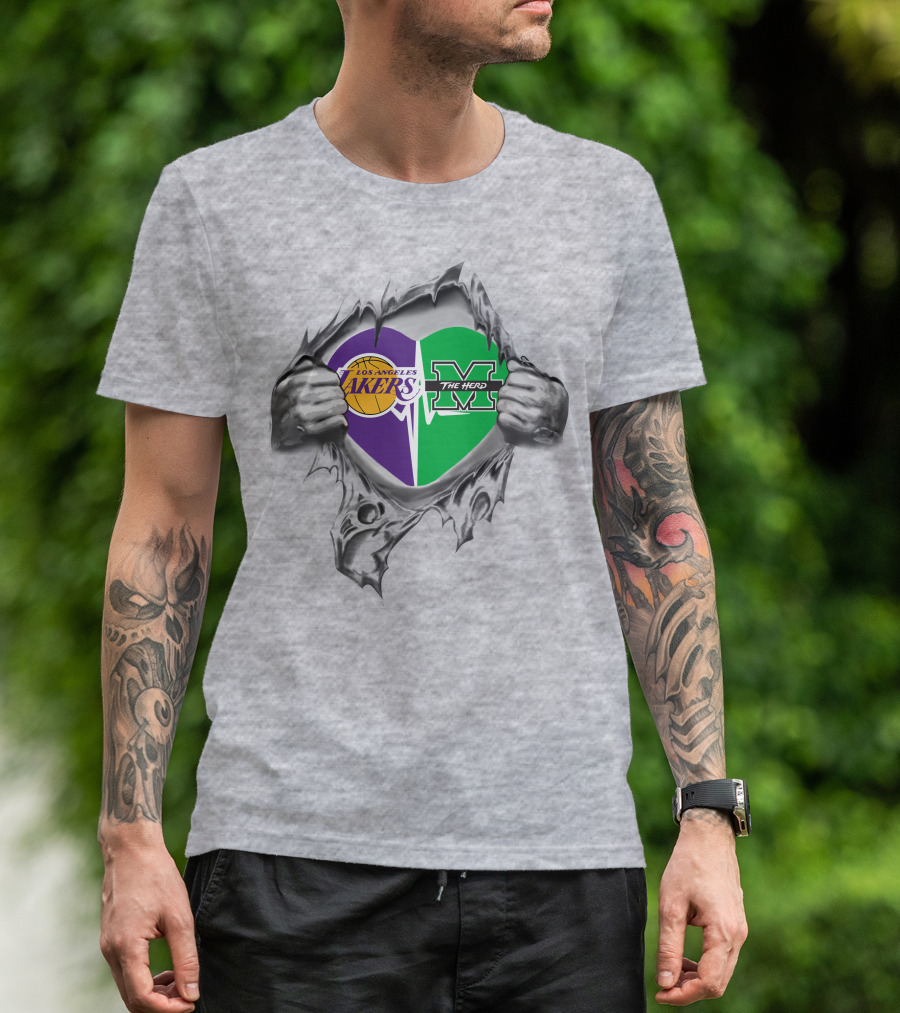 Los Angeles Lakers Marshall Thundering Herd Heart Tear T-Shirt