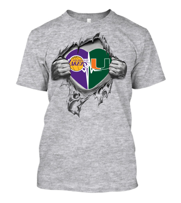 Lakers Miami Hurricanes Heart Logo Fusion T-Shirt
