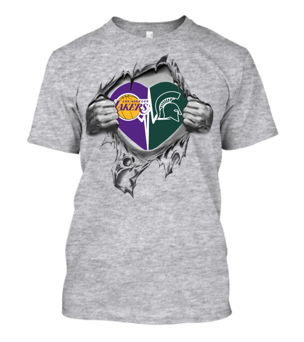 Los Angeles Lakers Michigan State Spartans Heart Combination T-Shirt