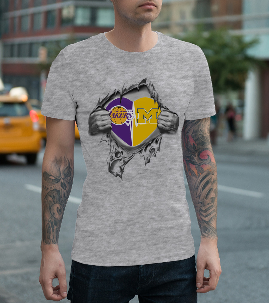 Los Angeles Lakers Michigan Wolverines Heart T-Shirt