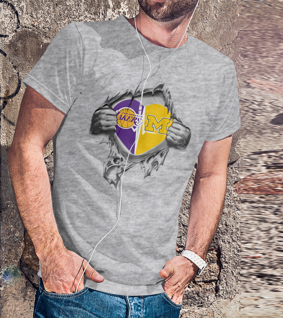 Los Angeles Lakers Michigan Wolverines Heart T-Shirt