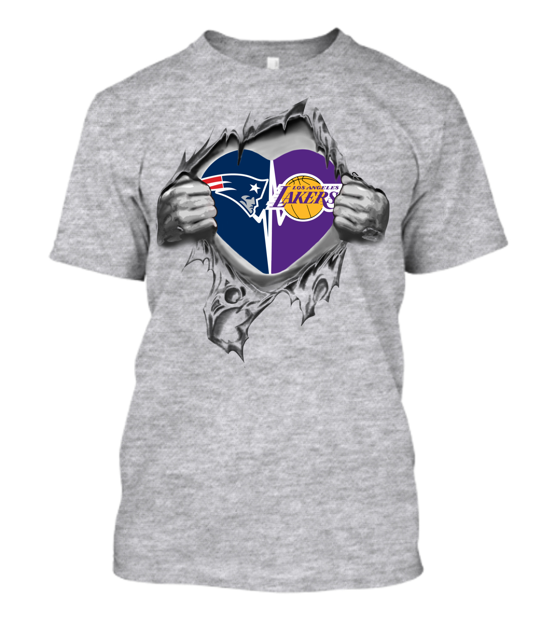 Los Angeles Lakers New England Patriots Dual Heart Symbol T-Shirt