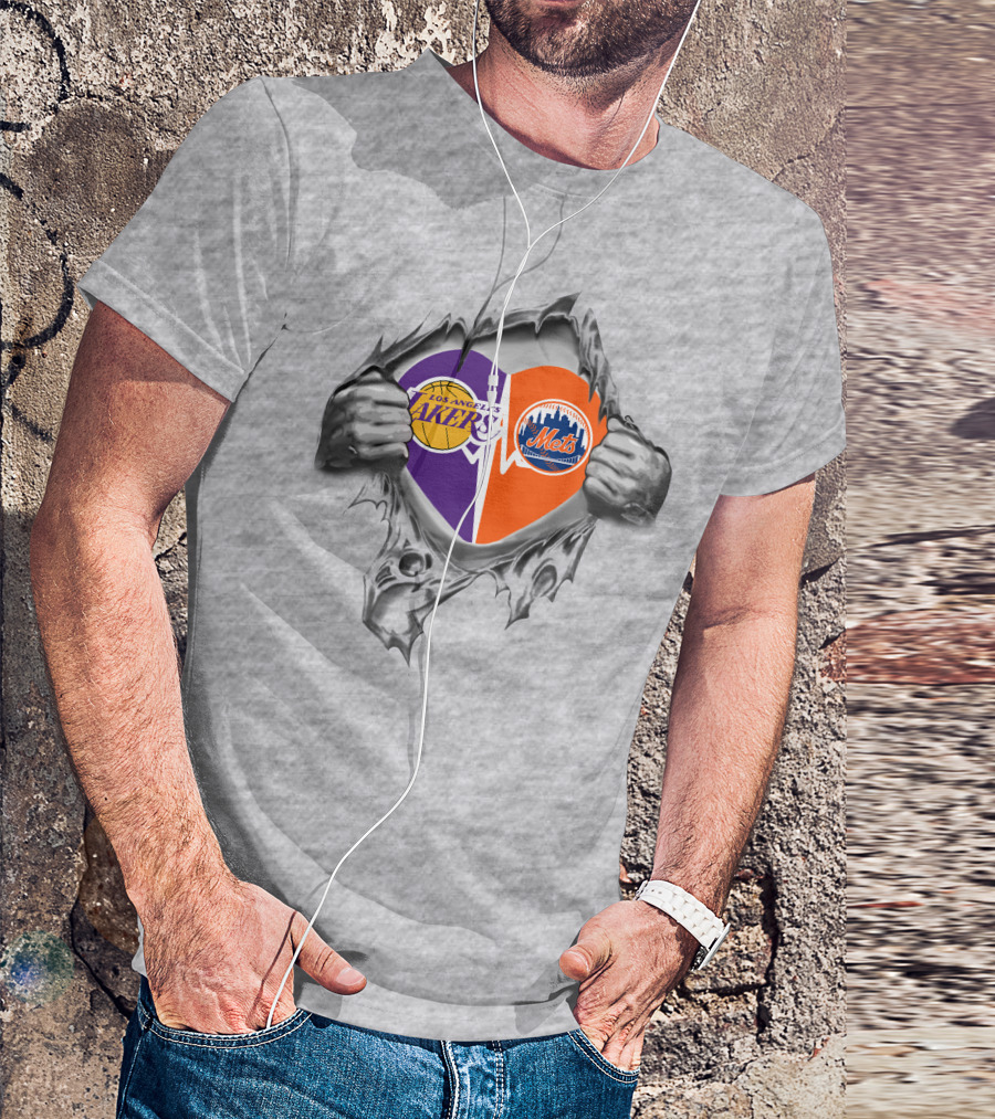Los Angeles Lakers New York Mets Heart T-Shirt