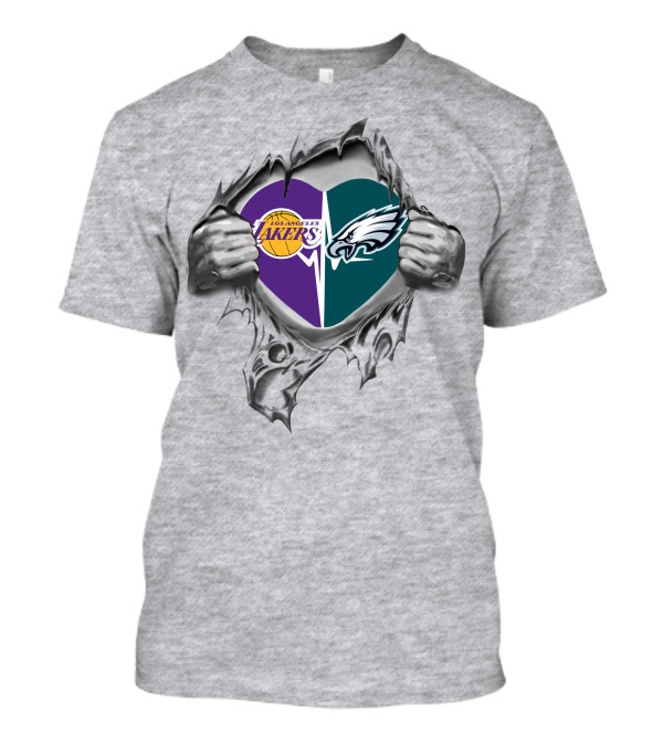 Los Angeles Lakers Philadelphia Eagles Heart Ripped T-Shirt