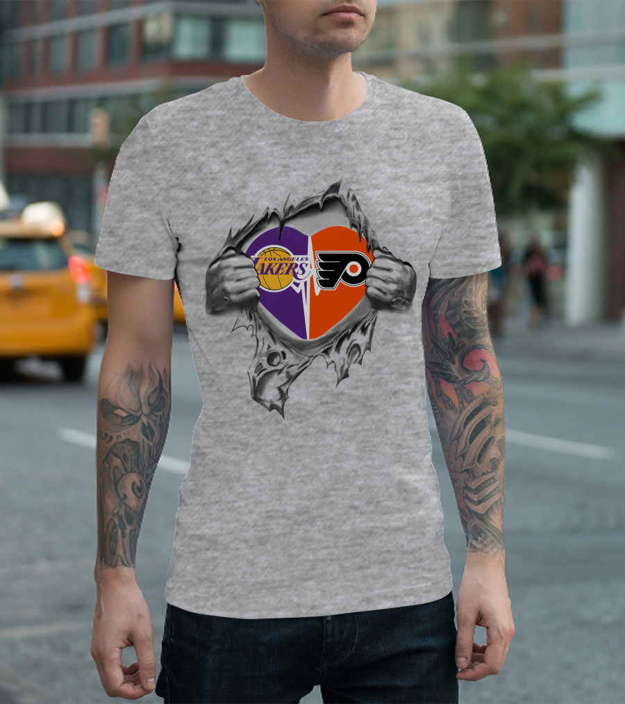 Los Angeles Lakers Philadelphia Flyers Heart T-Shirt