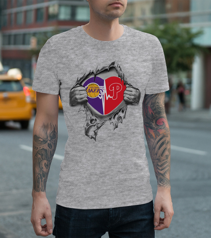 Los Angeles Lakers Philadelphia Phillies Heartbeat Passion T-Shirt