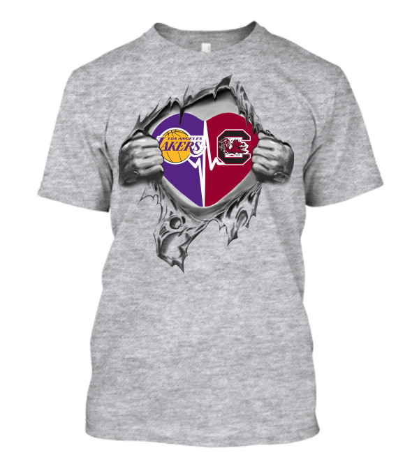 Los Angeles Lakers South Carolina Gamecocks Heartbeat T-Shirt