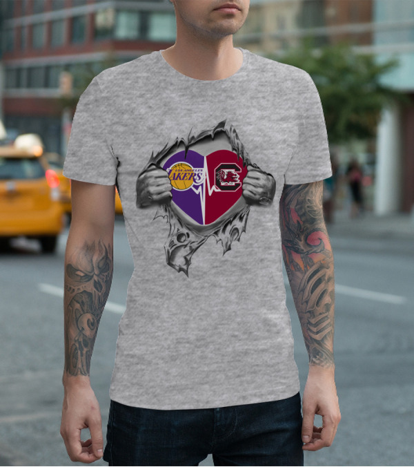 Los Angeles Lakers South Carolina Gamecocks Heartbeat T-Shirt