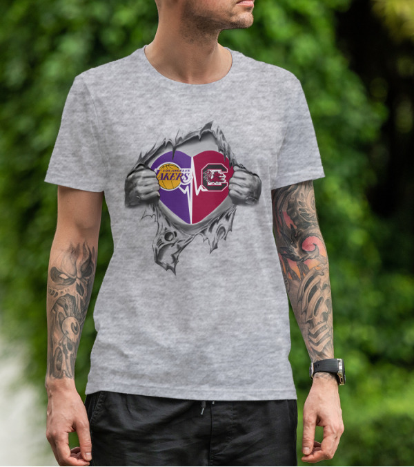 Los Angeles Lakers South Carolina Gamecocks Heartbeat T-Shirt